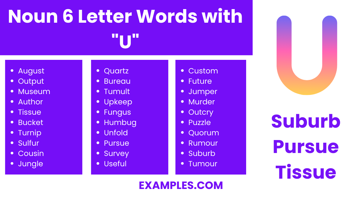 noun 6 letter words with u