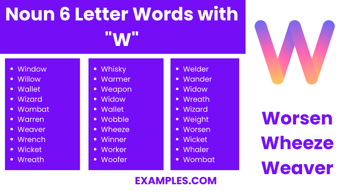 noun 6 letter words with w