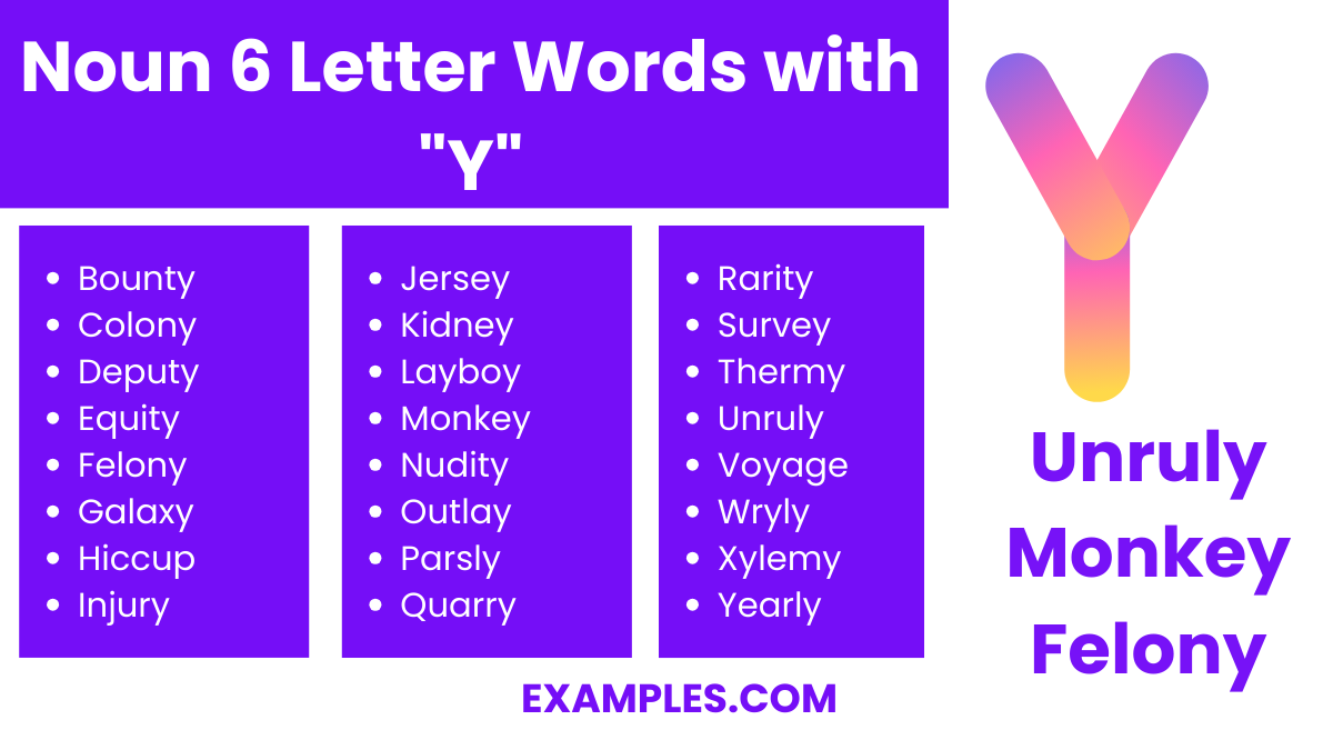 noun 6 letter words with y