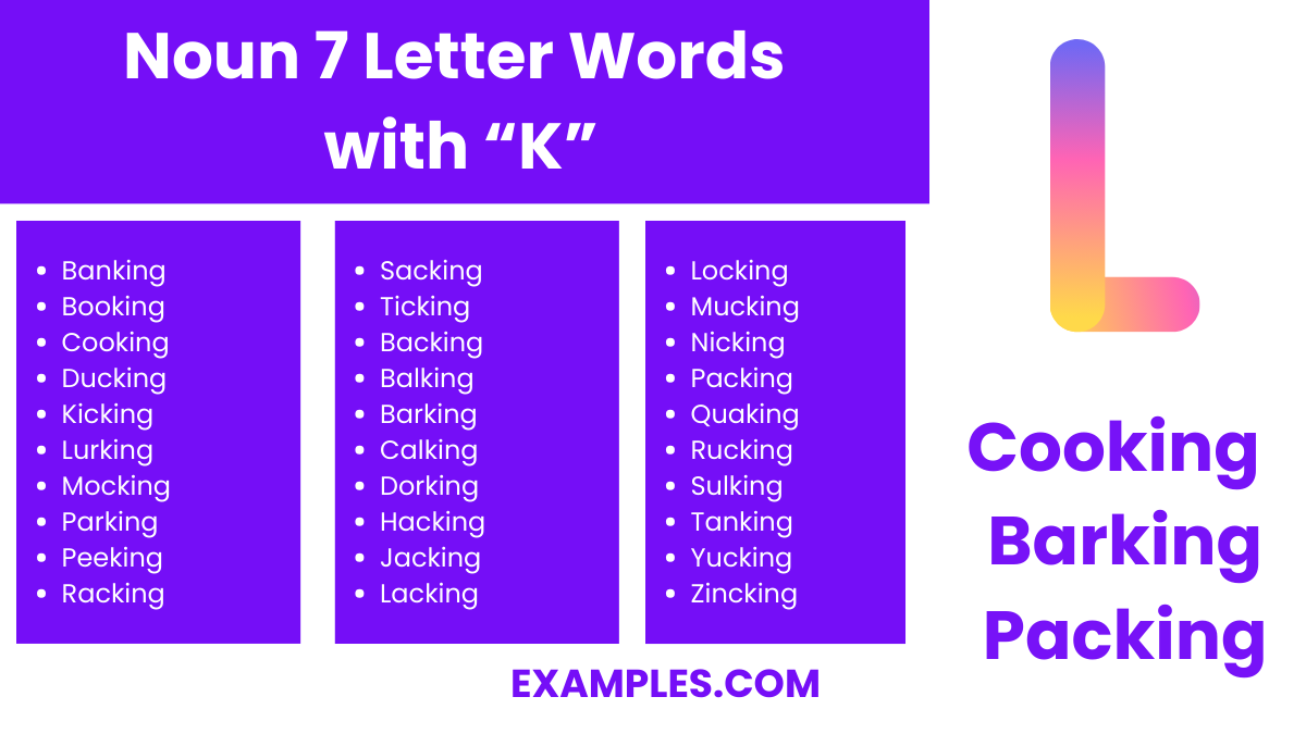 noun 7 letter words with k