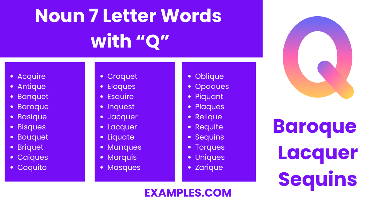 noun 7 letter words with q