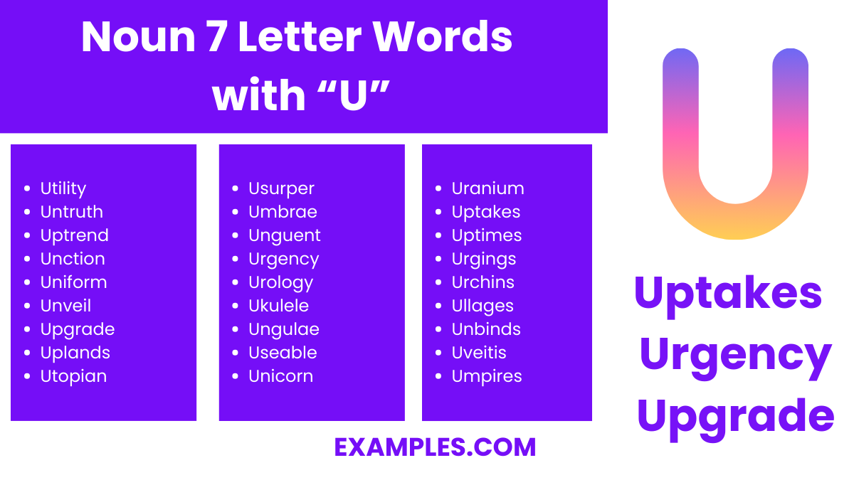noun 7 letter words with u