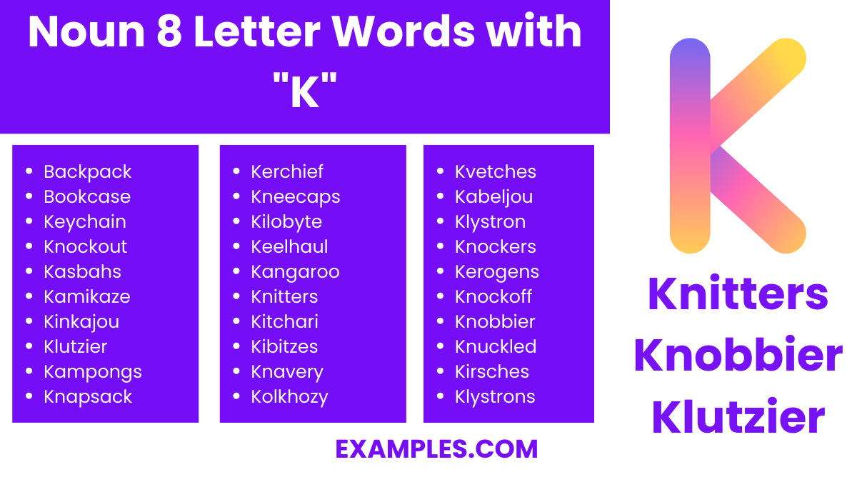 noun 8 letter words with k
