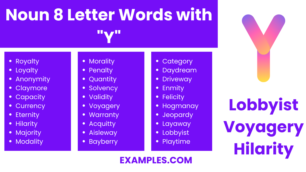 noun 8 letter words with y
