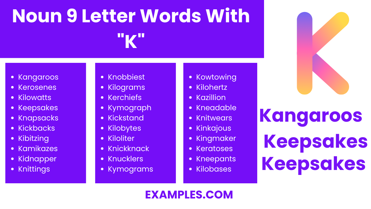 noun 9 letter words with k