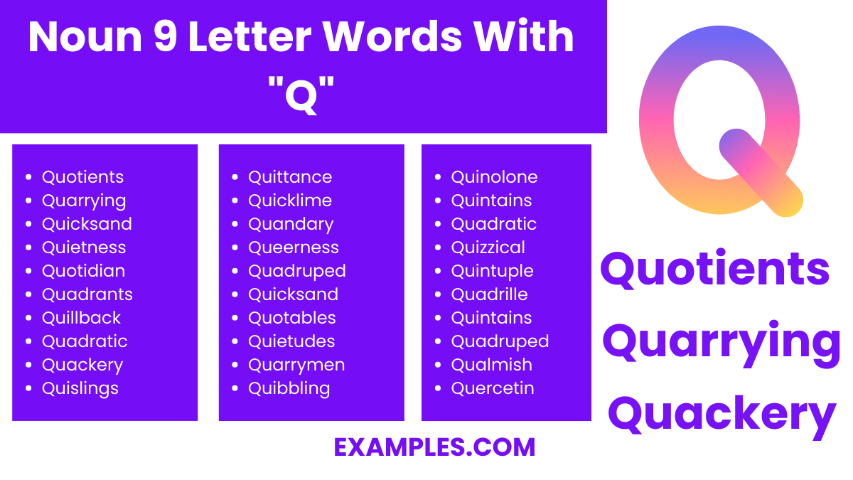 noun 9 letter words with q