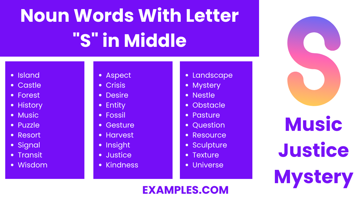 noun words with letter s in middle