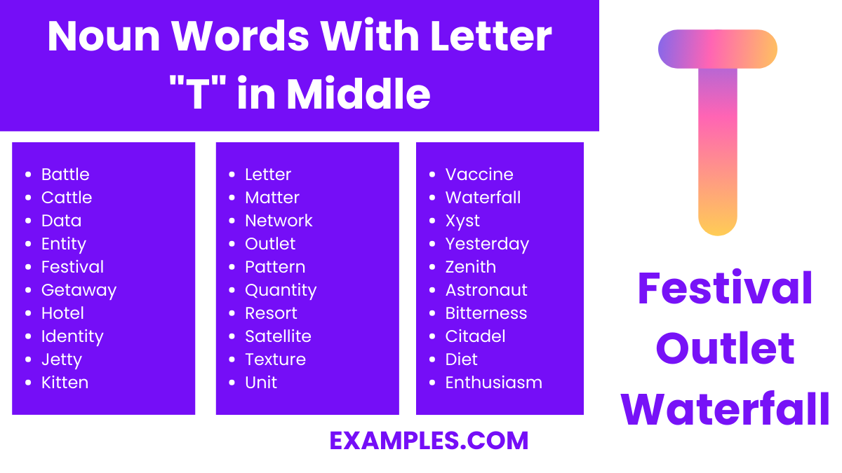 noun words with letter t in middle