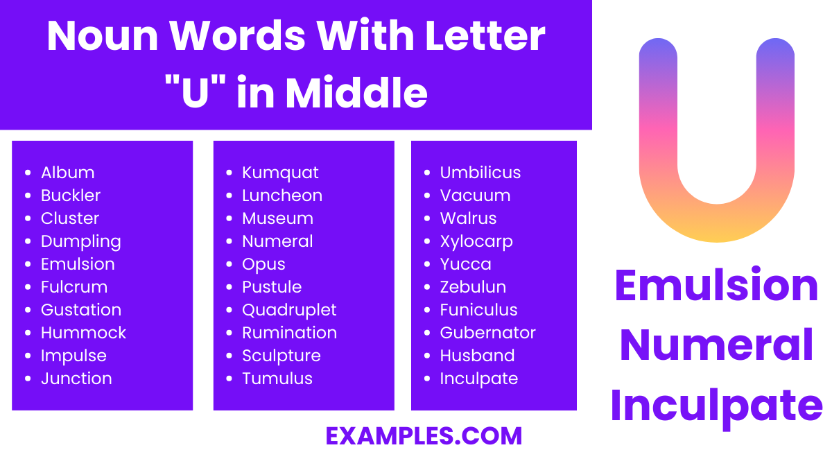 noun words with letter u in middle