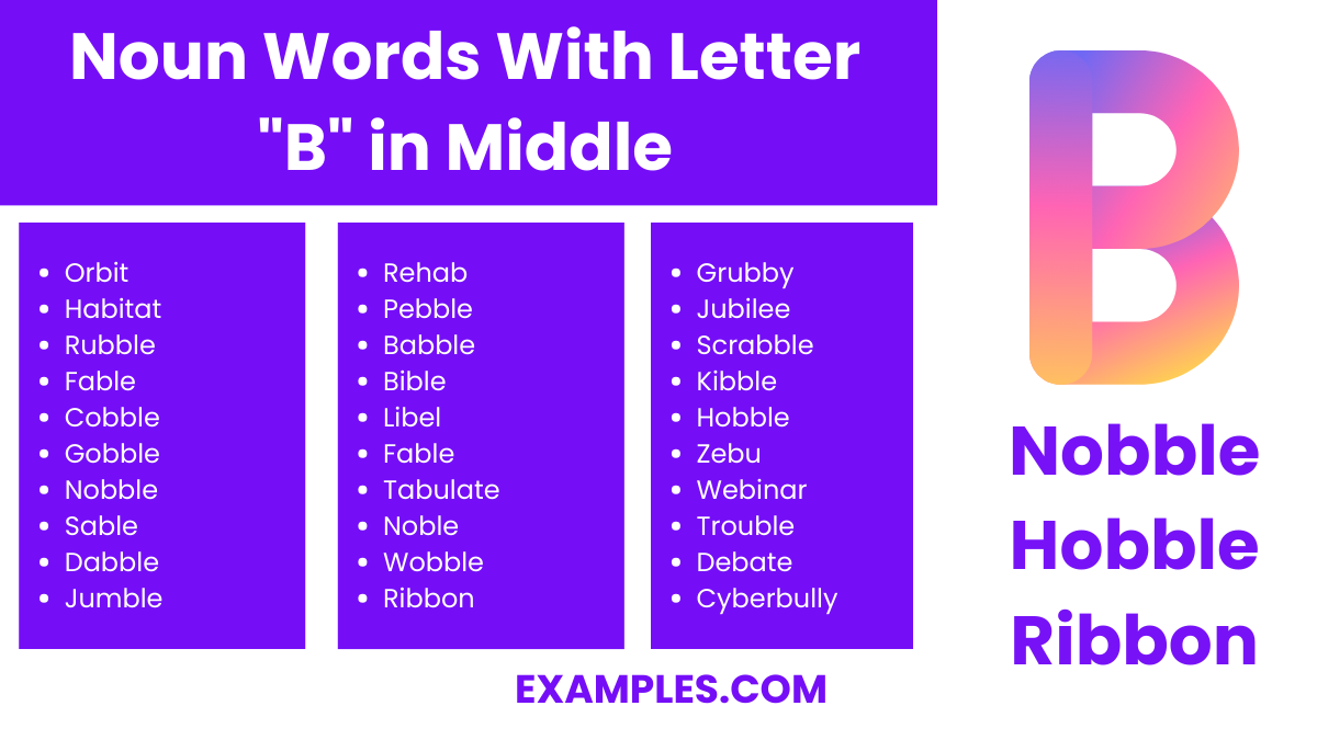 noun words with letter b in middle