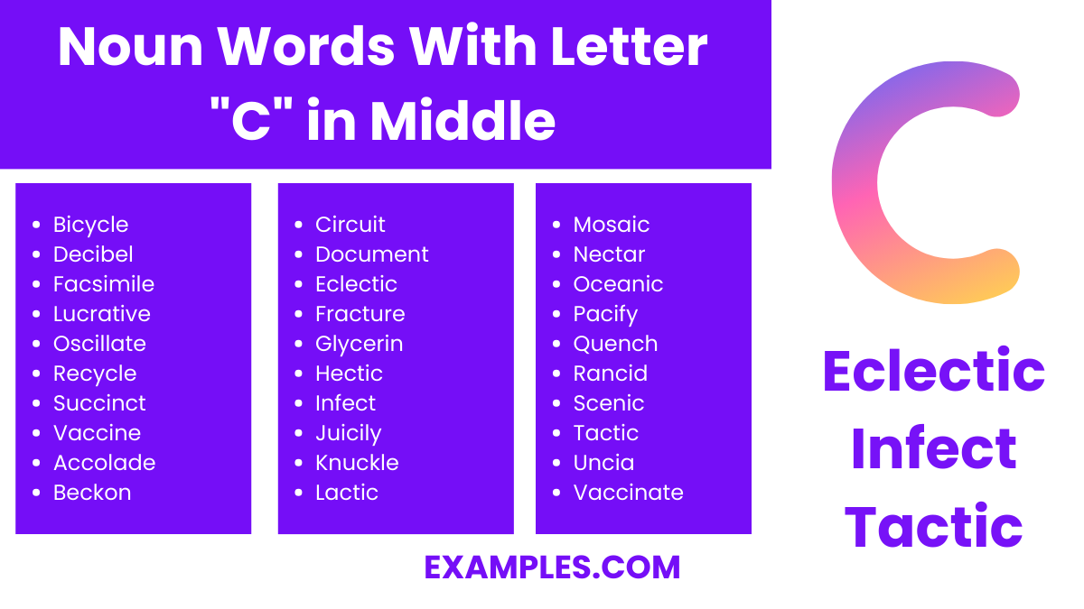 noun words with letter c in middle