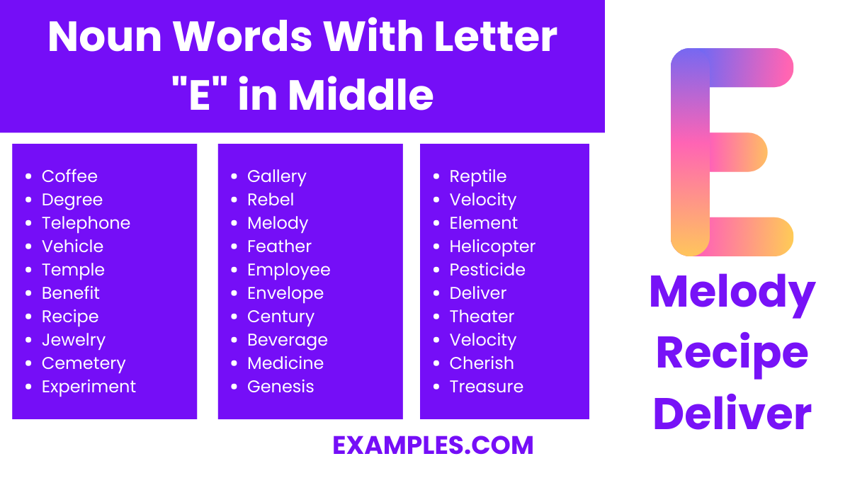 noun words with letter e in middle