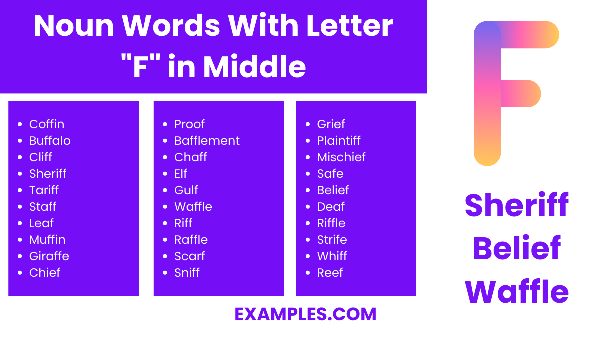 noun words with letter f in middle