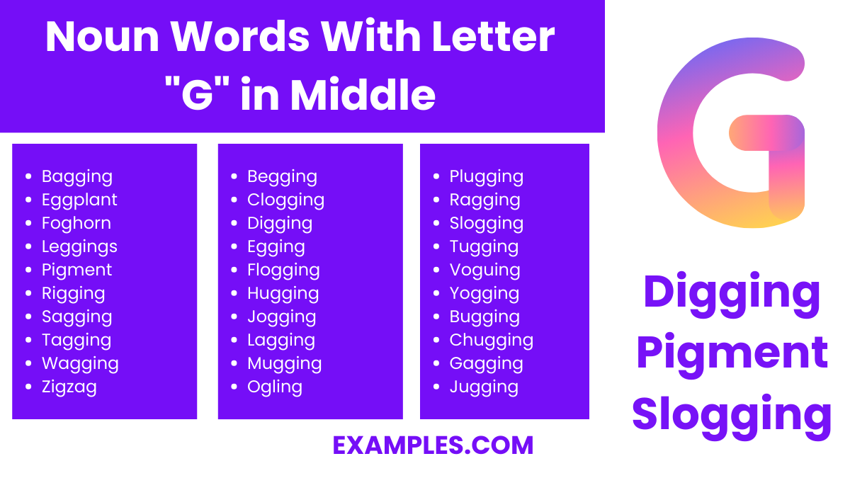 noun words with letter g in middle