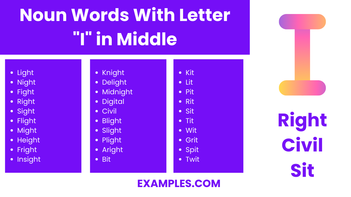 noun words with letter i in middle