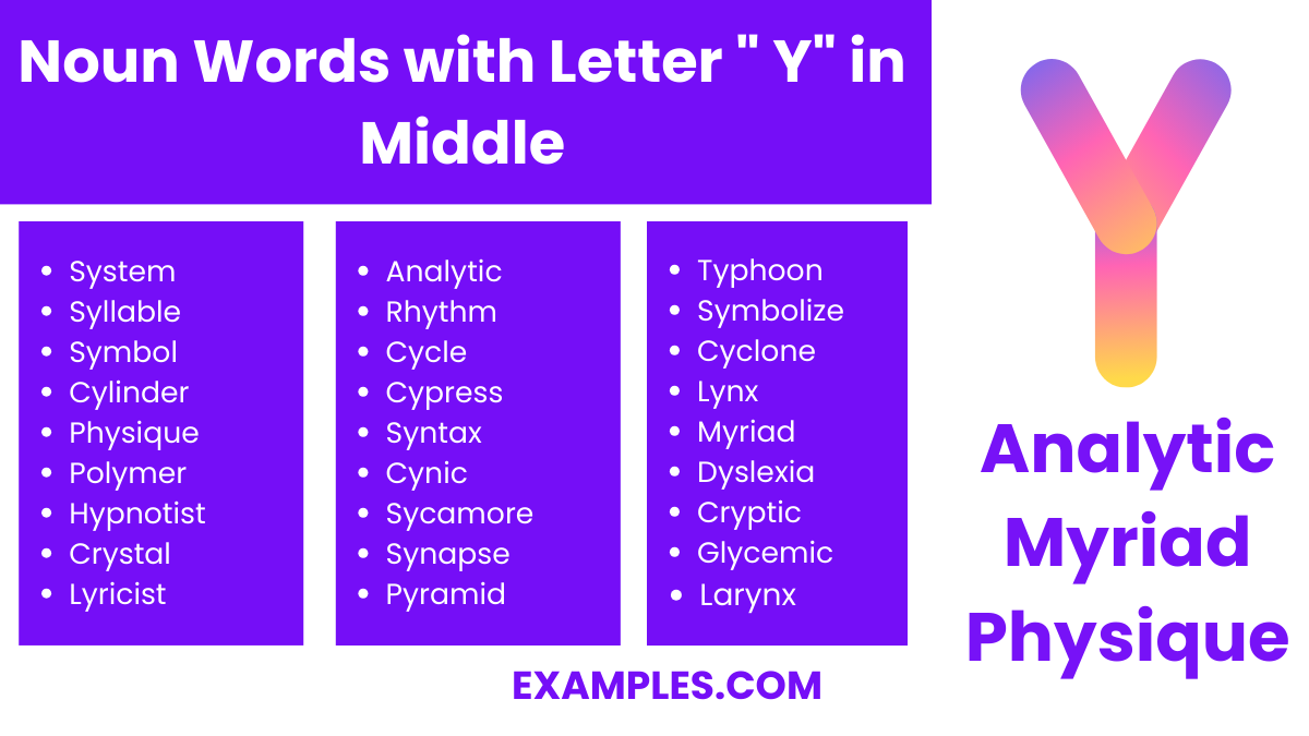 noun words with letter y in middle