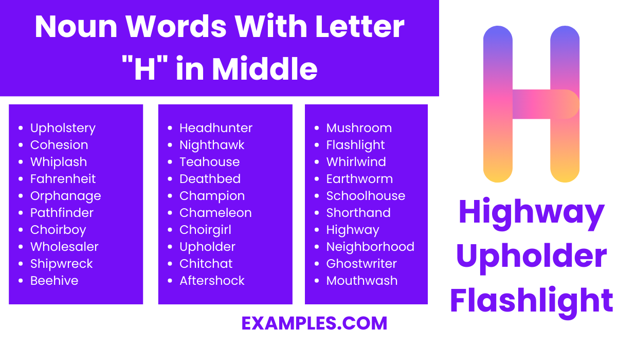 noun words with letters h in middle