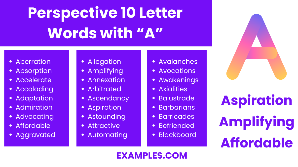 perspective 10 letter words with a