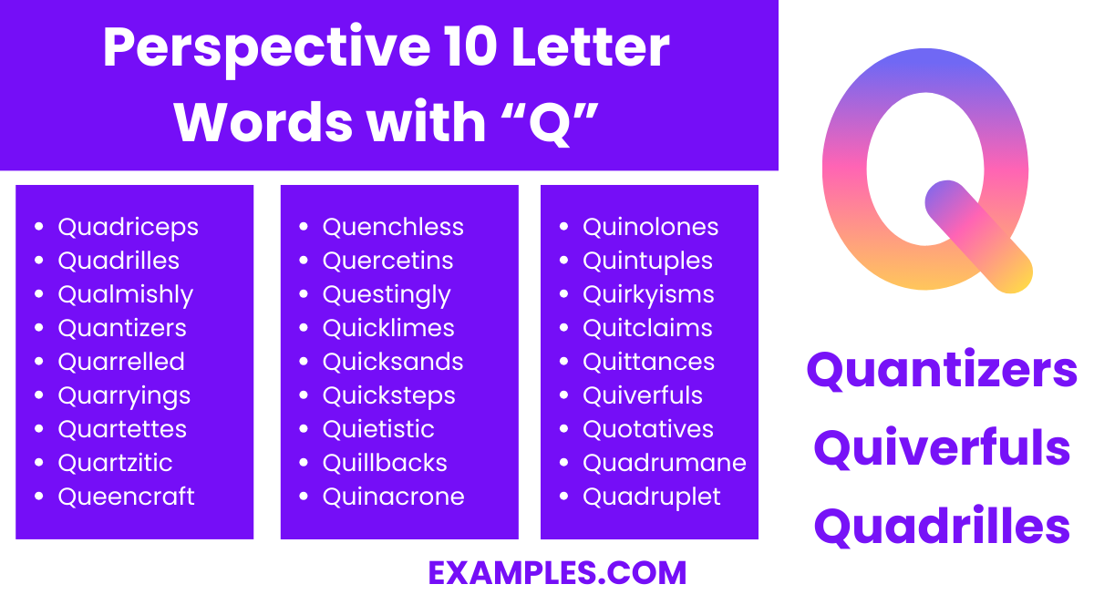perspective 10 letter words with q