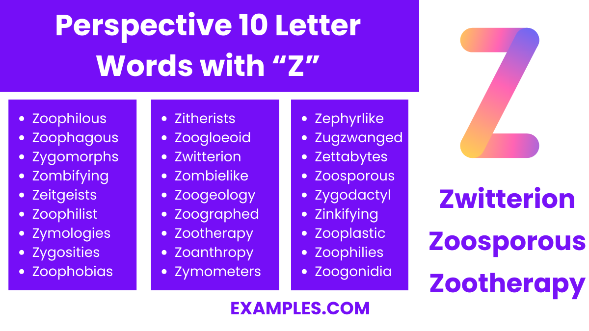 perspective 10 letter words with z