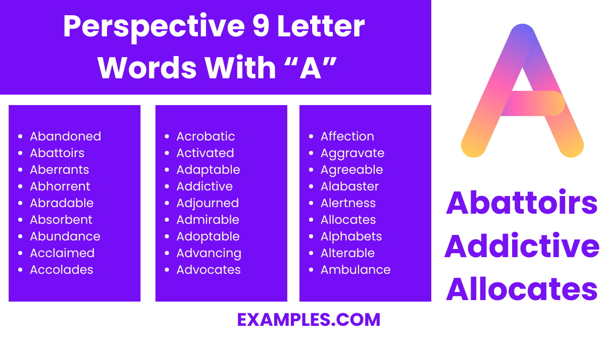 perspective 9 letter words with a