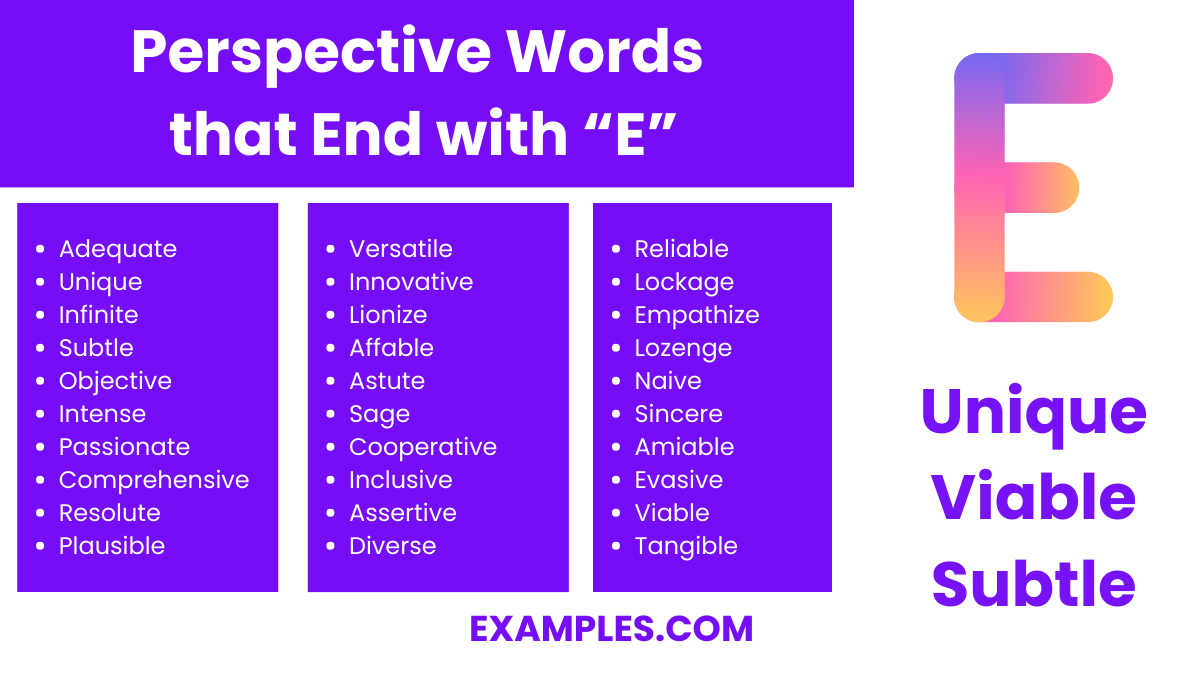 perspective words that end with e