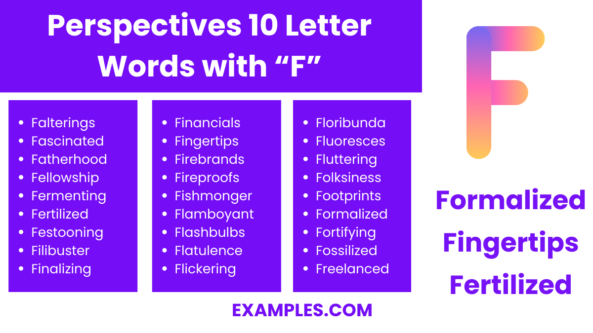 perspectives 10 letter words with f