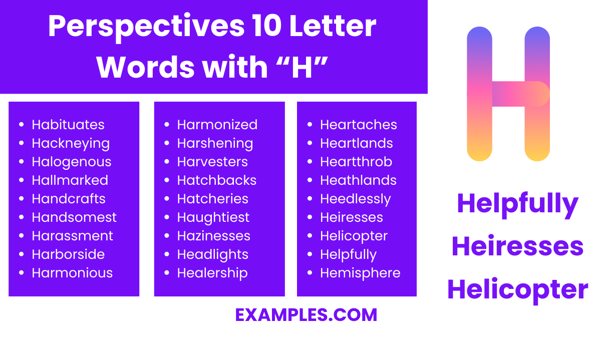 perspectives 10 letter words with h