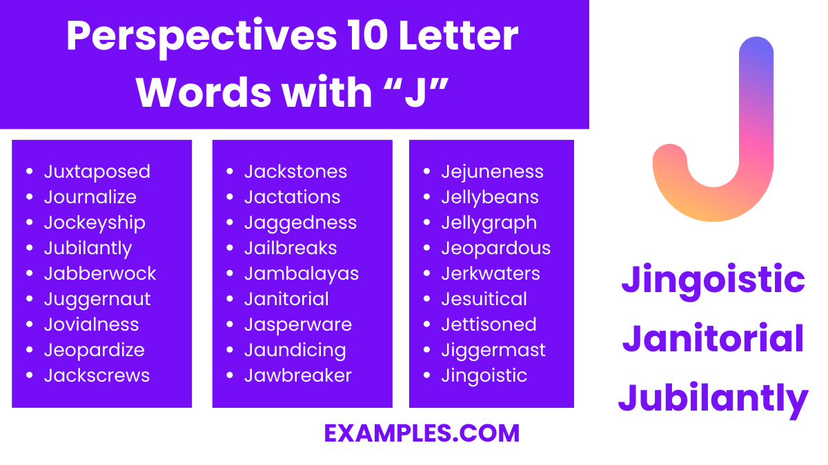 perspectives 10 letter words with j