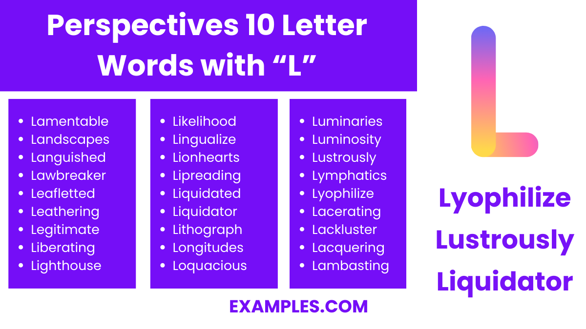 perspectives 10 letter words with l