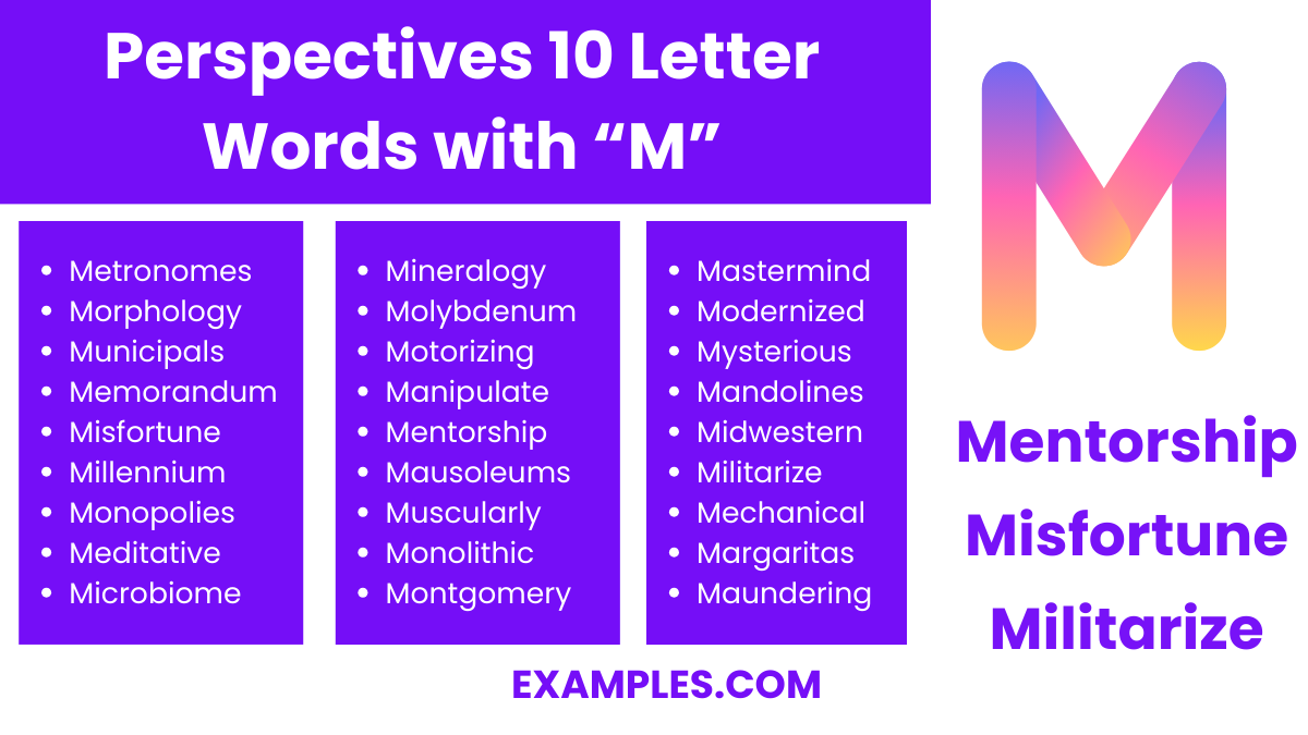 perspectives 10 letter words with m