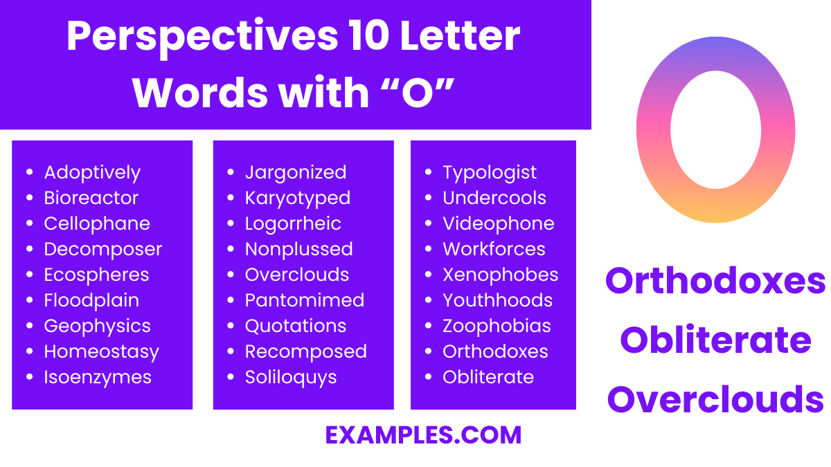 perspectives 10 letter words with o