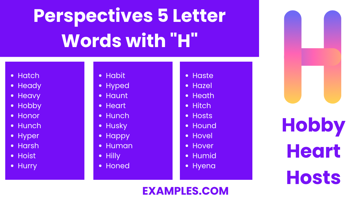 perspectives 5 letter words with h