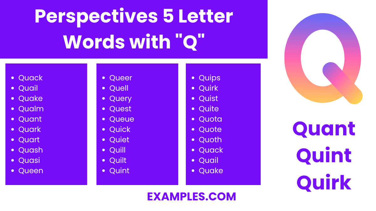 perspectives 5 letter words with q