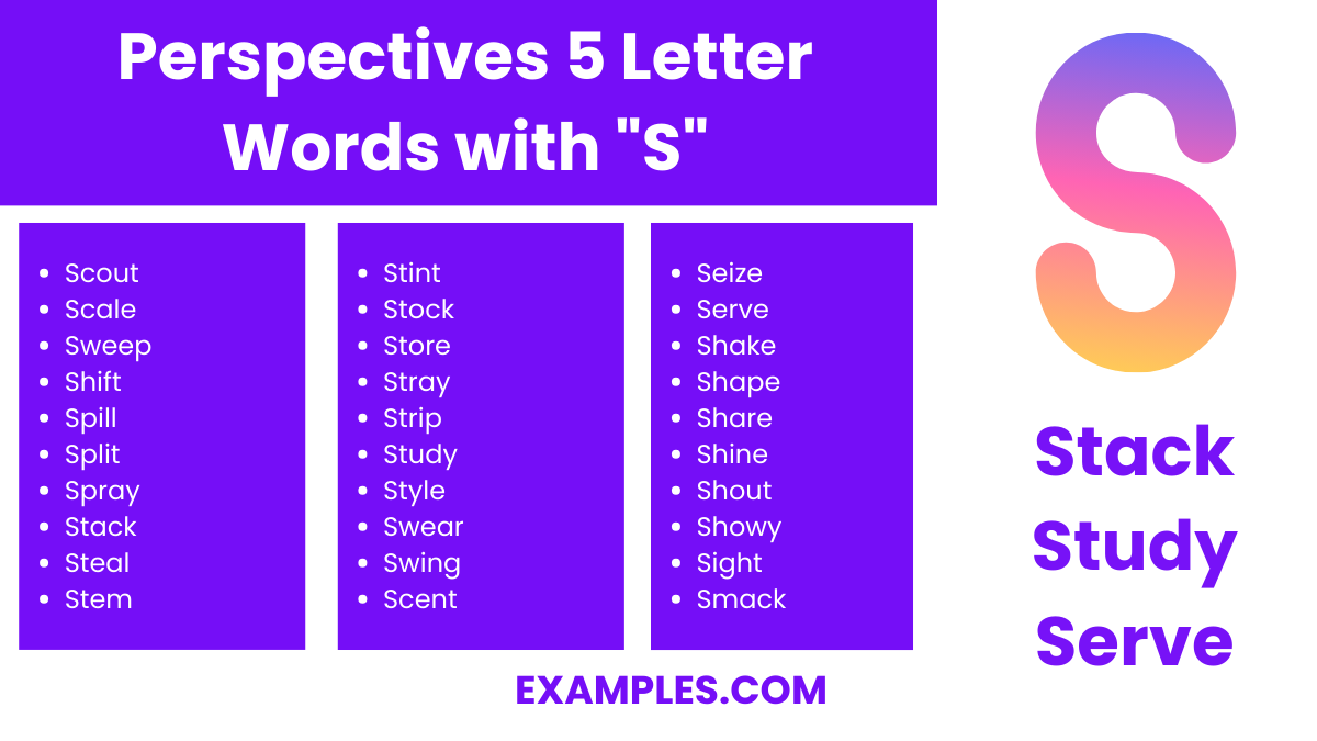 perspectives 5 letter words with s
