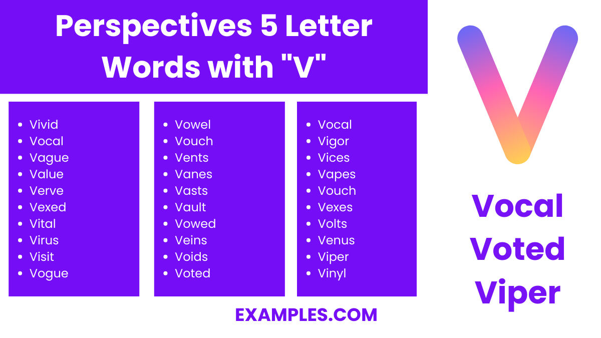 perspectives 5 letter words with v