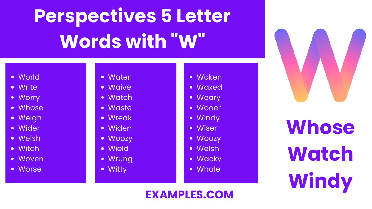 perspectives 5 letter words with w
