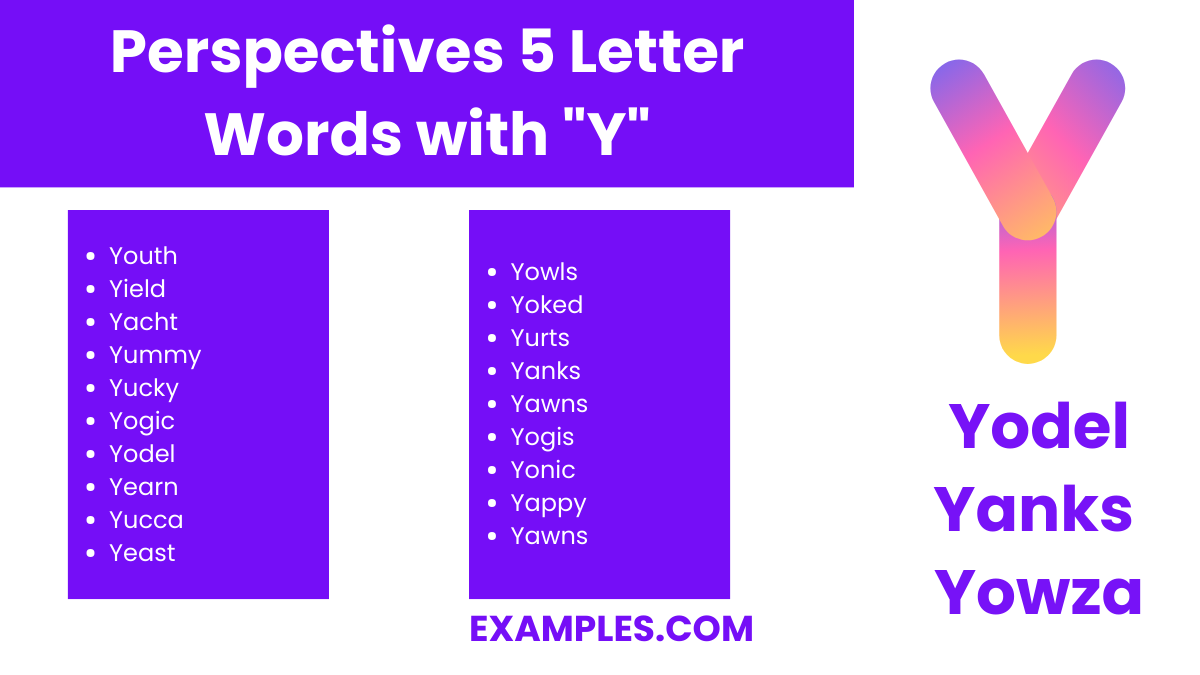 perspectives 5 letter words with y