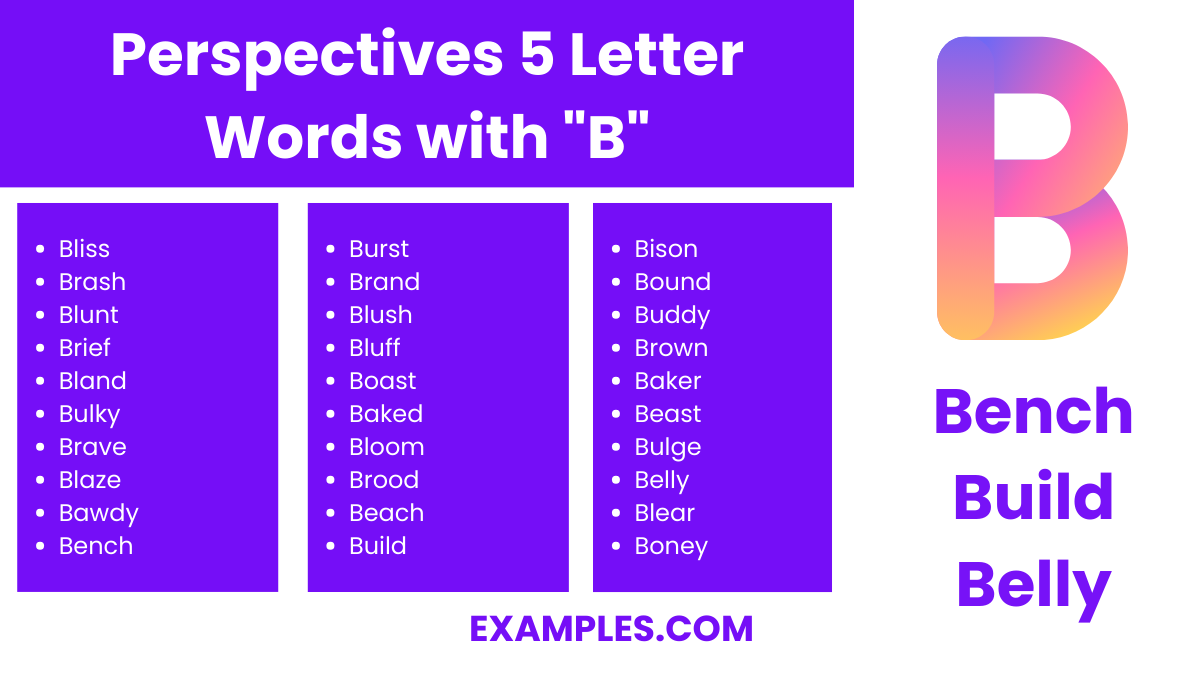 perspectives 5 letters words with b