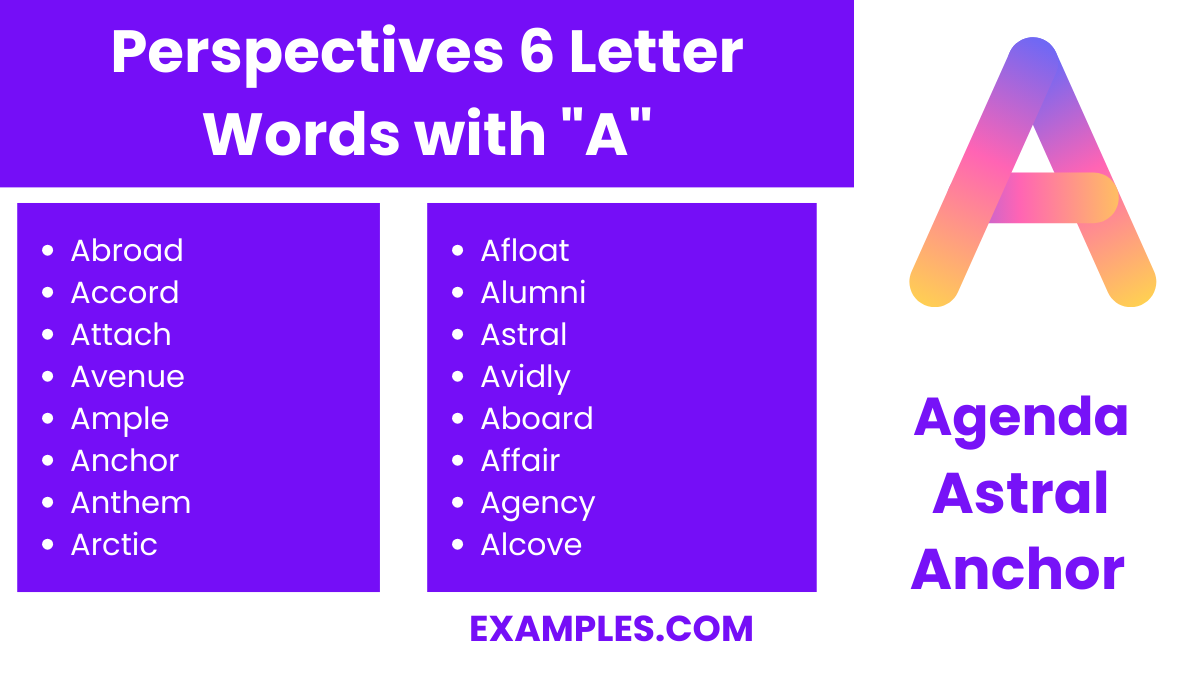 perspectives 6 letter words with a