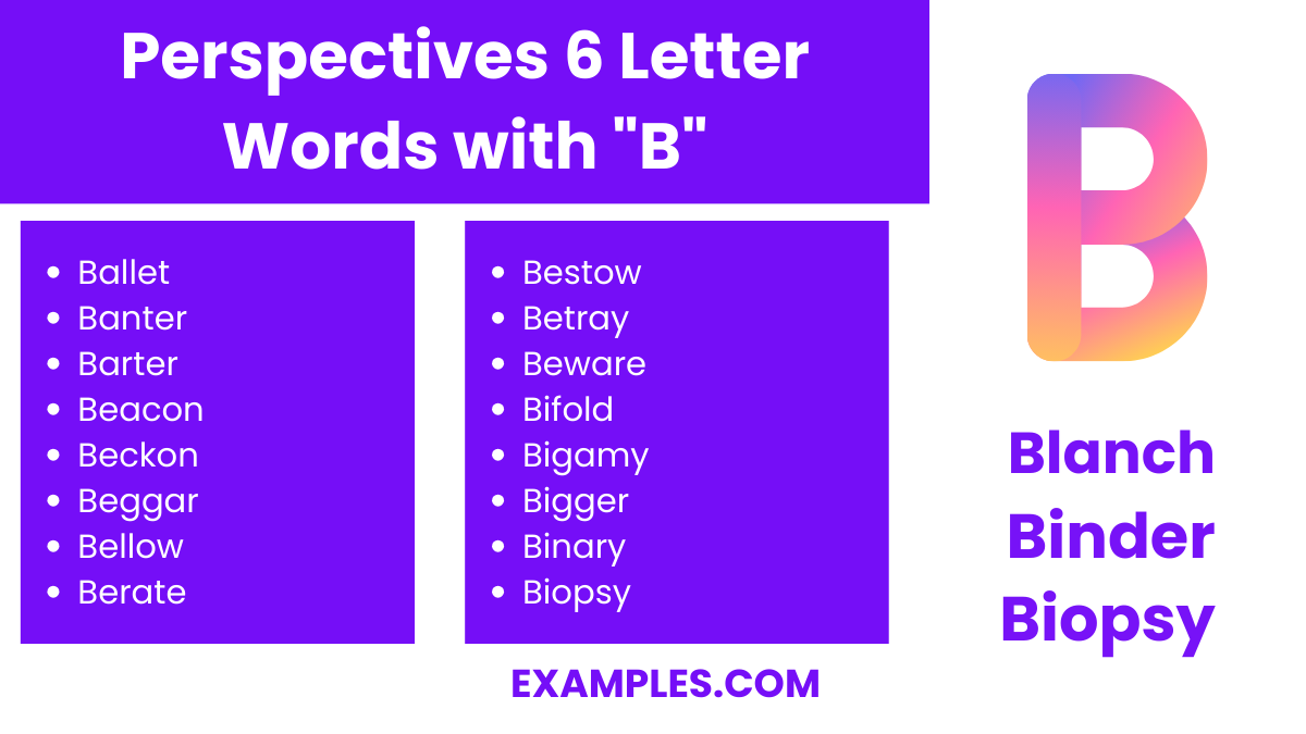 perspectives 6 letter words with b