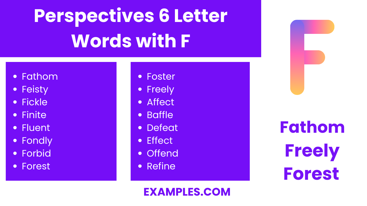 perspectives 6 letter words with f