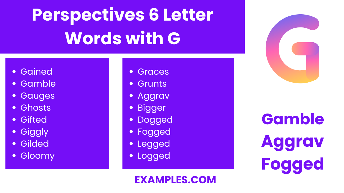 perspectives 6 letter words with g
