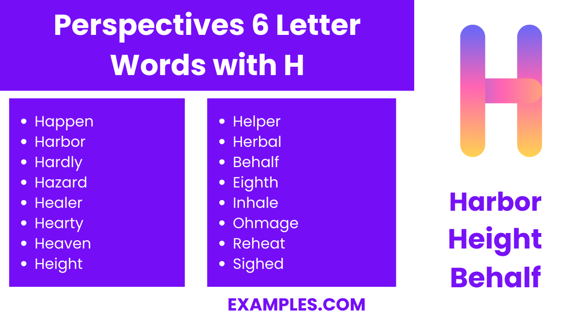 perspectives 6 letter words with h