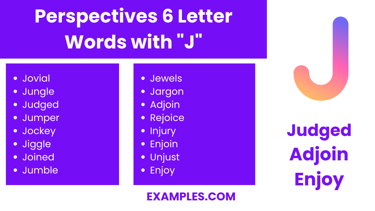 perspectives 6 letter words with j