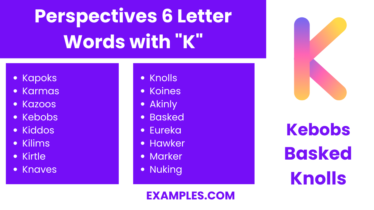 perspectives 6 letter words with k