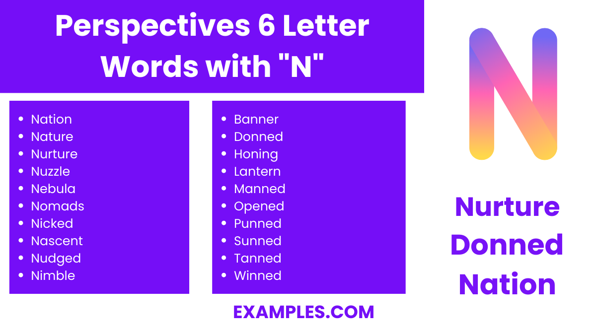 perspectives 6 letter words with n