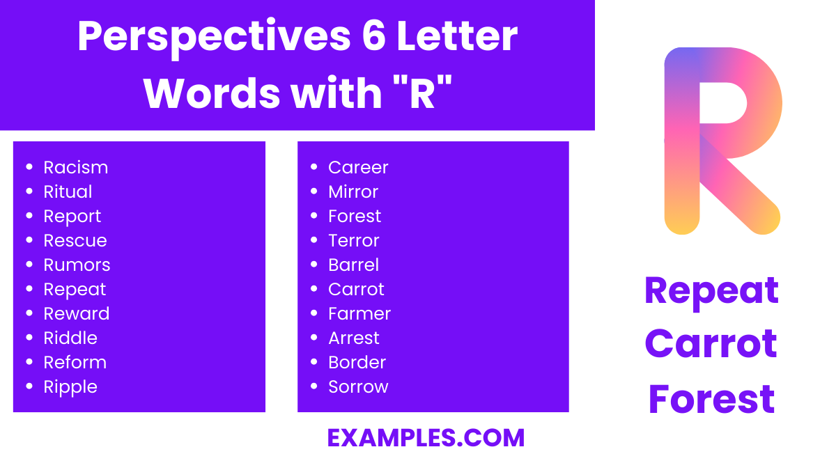 perspectives 6 letter words with r