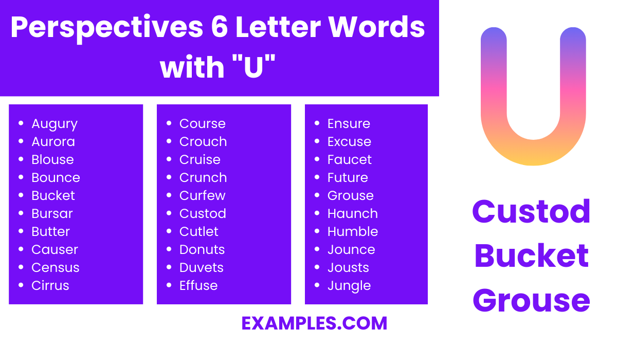 perspectives 6 letter words with u
