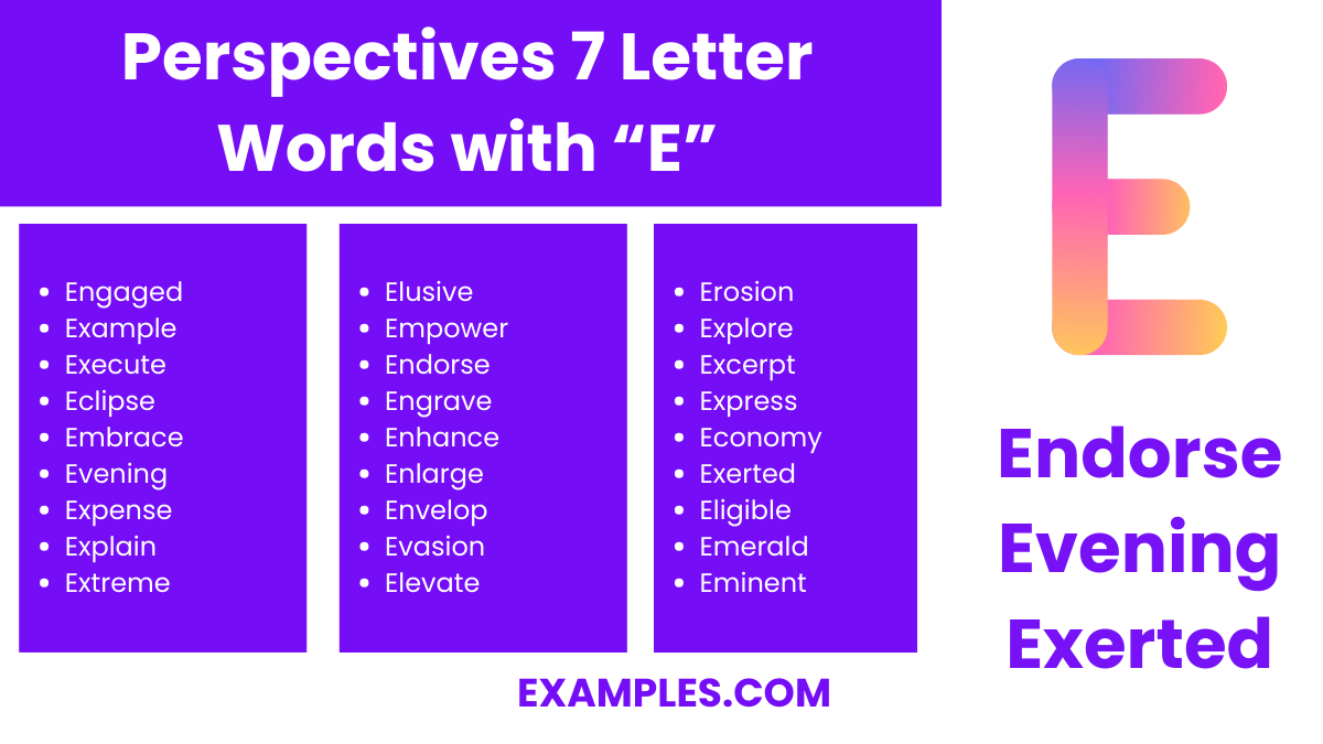 perspectives 7 letter words with e